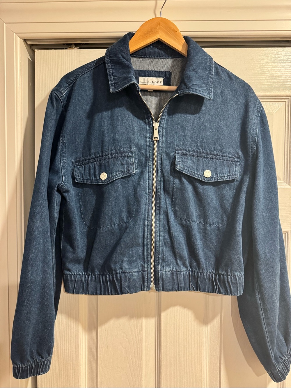 LOFT Dark Blue Zip-Front Denim Jacket